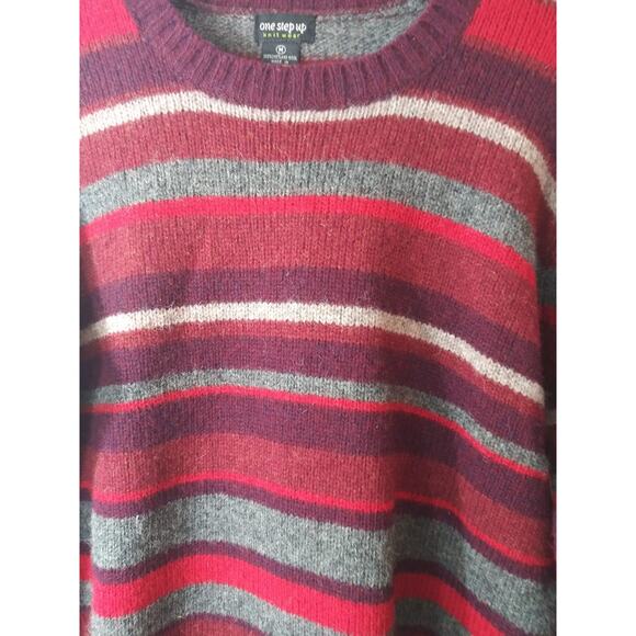 Vintage One Step Up Red & Gray Striped Shetland Wool Knit Sweater Sz Medium - Picture 6 of 7
